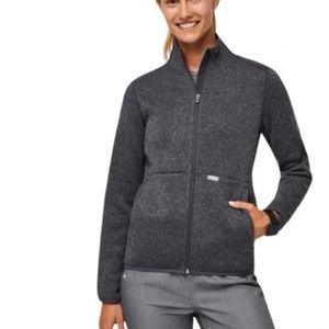 NEW Figs On Shift knit sweater jacket heathered darked charcoal Size Large